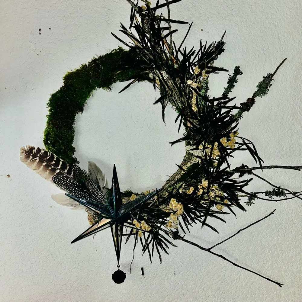Rustic Green and Black Holiday Wreath